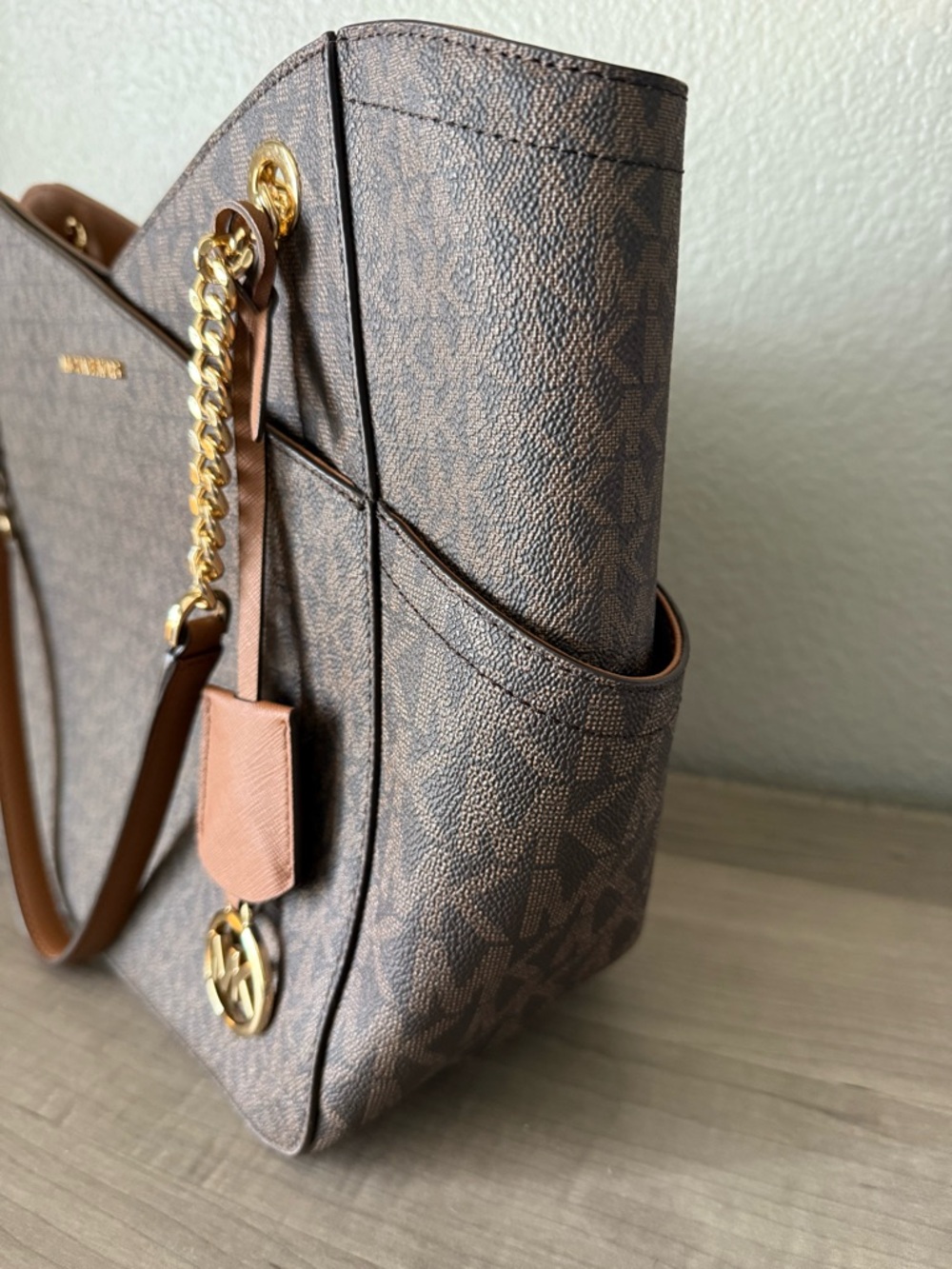 Michael Kors Jet Set -Dark Brown MK Signature Logo Shoulder Bag - Picture 6 of 15